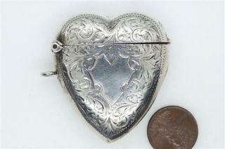 Antique English Silver Heart Shaped Vesta Case / Match Safe By W H Haseler C1904