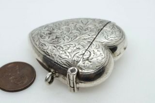 ANTIQUE ENGLISH SILVER HEART SHAPED VESTA CASE / MATCH SAFE by W H HASELER c1904 3