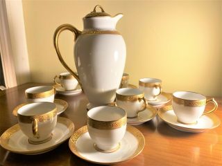 Antique Haviland Limoges (gda) Gold Band Coffee /choclate Pot,  8 Demitasses Cups