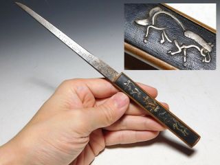 Signed Kogatana W Horse Kinko Kozuka Japan Edo Sword Tsuba Antique