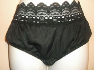 Olga 100 Nylon Black Glossy Lace Hi Cut Panties Sz 7/l