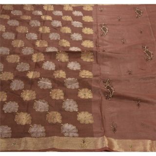 Tcw Antique Vintage Saree 100 Pure Silk Hand Beaded Craft Woven Fabric Sari