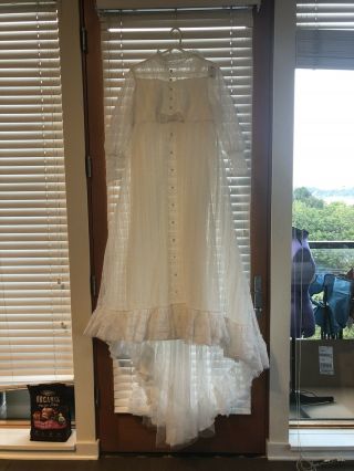 Vintage White Lace Union American Wedding Dress Long Train Bride Victorian