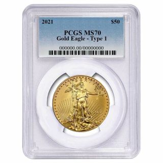 2021 $50 Type 1 American Gold Eagle 1 Oz.  Pcgs Ms70 Blue Label