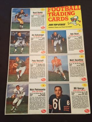 1961 Post Cereal Football Uncut 7 Card Panel - Bill George,  Bob Boyd Plus More