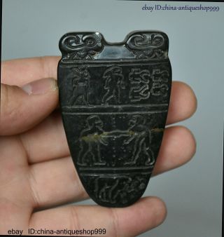 Collect Old China Jade Stone Carved Hongshan Culture Sun God Jade Tablet Statue