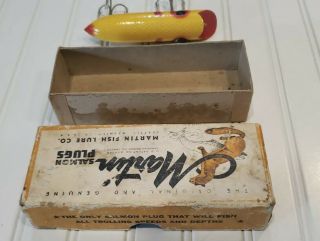 Vintage Martin wood salmon plug,  Yellow Red Gill.  4 1/2 