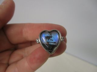 Antique Butterfly Wings Heart Shape Ring With Palm Tree Beach Scene Size 6