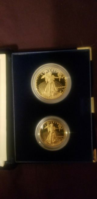 1987 2 - Coin Set Us American Gold Eagle 1.  5 Oz.  $50 & $25 Dollar (w/box &)