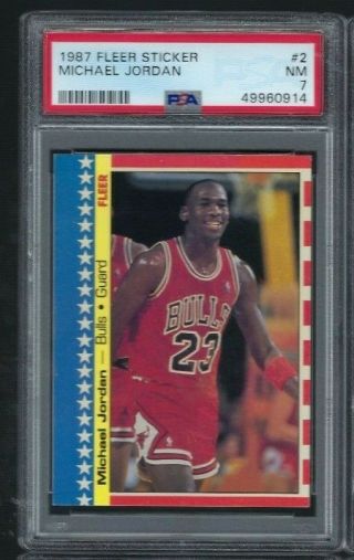 1987 Fleer Basketball Stickers 2 Michael Jordan Psa 7