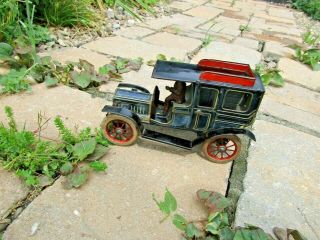 Antique Unmarked Wind - Up Clockwork Tin Automobile Sedan Toy Opening Doors Car