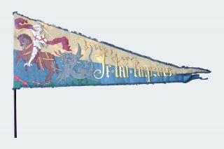 Antique 19th Century Medieval Style Hand Painted St.  George Dragon Pennant