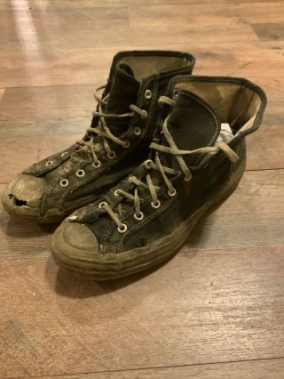 Vintage 1940s Black Canvas Basketball Sneakers High Top Gym Shoes Size 4