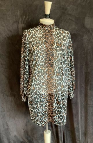Vtg 50s 60s Vanity Fair Sheer Nylon Leopard Babydoll Night Shirt Gown 38 Bust
