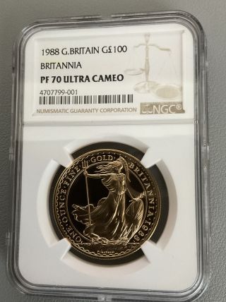 1988 Great Britain £100 Gold Britannia Ngc Pf70 Ultra Cameo Pop 14