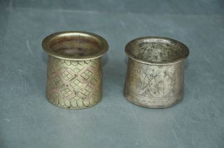 2 Pc Old Brass Small Handcrafted Inlay Engraved Fine Quality Holy Water Pots