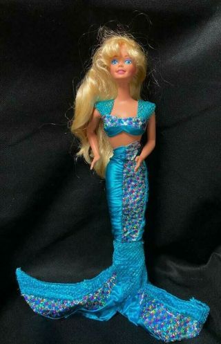 Vintage 1976 Barbie Doll By Mattel Inc.  In Blue Mermaid Dress - Indonesia