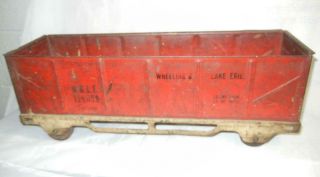 Antique 19 1/2 " Metal Tin Toy Train Car Wheeling Lake Erie Railroad Marx Buddy L