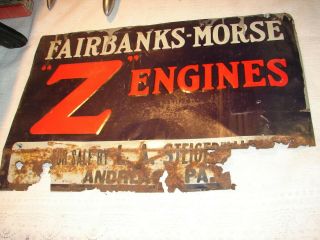 Antique Tin Sign - Fairbanks - Morse " Z " Engines L.  A.  Steigerwalt Andreas,  Pa