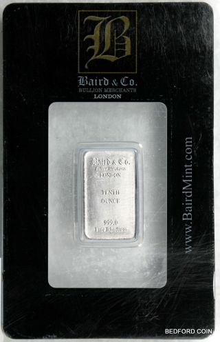 Baird & Co.  1/10 Oz.  999 Fine Rhodium Bar In Assay Card From Baird