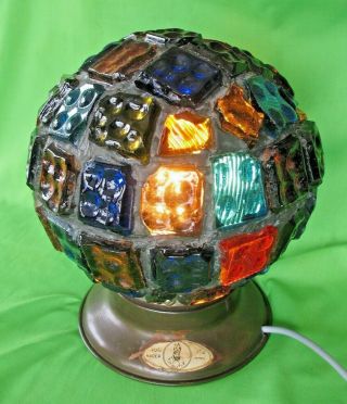 Old Vintage Nader Peter Marsh Multi Coloured Chunky Leaded Glass Table Lamp