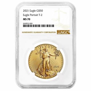 2021 $50 Type 2 American Gold Eagle 1 Oz.  Ngc Ms70 Brown Label