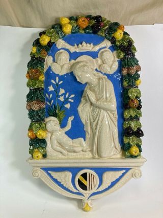 Large Antique Della Robbia Madonna & Child Italian Ceramic Wall Plaque