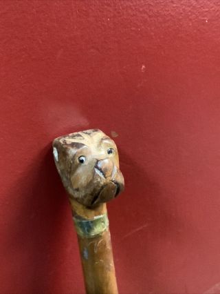 Antique Early 20th Century Folk Art Walking Stick W/ Carved Dog Head 3 Feet