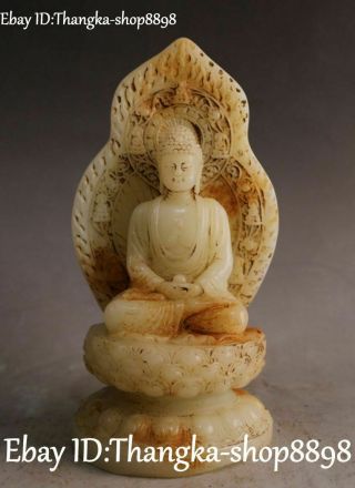 China Old Jade Carving Shakyamuni Sakyamuni Amitabha Tathagata Buddha Statue