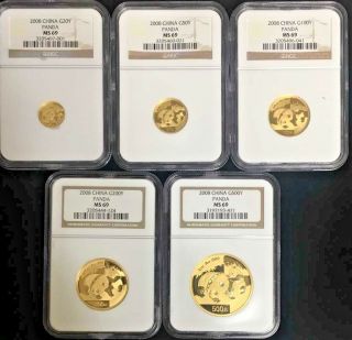 2008 China Gold Panda 5 Coin Set Ngc Ms69 3948
