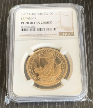1987 Great Britain £100 Gold Britannia Ngc Pf70 Ultra Cameo Pop 72