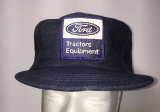 Vintage Ford Tractors Equipment Snapback Trucker Hat Cap Dark Blue Denim - Rare