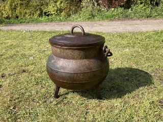 Antique Cast Iron Cauldron Gypsy Cooking Pot Vintage Lidded