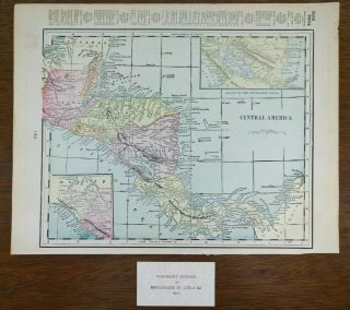 Vintage 1902 Central America Map 14 " X11 " Old Antique Costa Rica