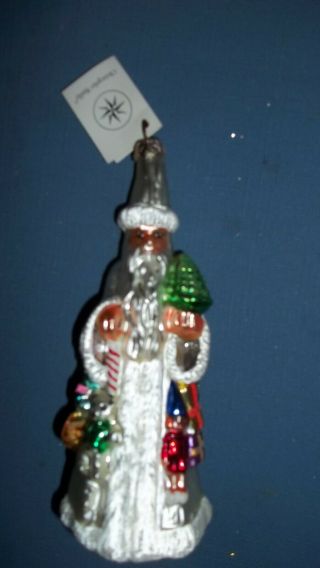 Vintage Christopher Radko Christmas Tree Ornament Santa White Coat Toys Bear 7 "
