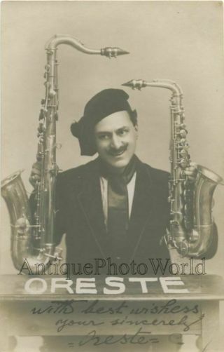 Oreste Saxophone Player Antique Hand Signed Jazz Rppc Photo