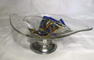 Vintage Glass Relish Or Candy Dish Divided With Sterling Base