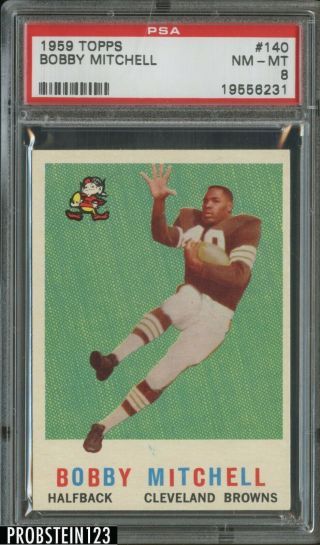 1959 Topps Football 140 Bobby Mitchell Cleveland Browns Hof Psa 8 Nm - Mt