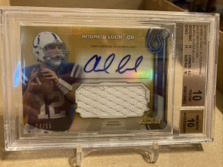 1/1 Andrew Luck 2013 Topps Finest Gold Refractor Patch Auto 24/50 Bgs 10/10