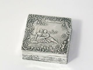 2 1/8 In - European Silver Antique German Hanau Dating Scenes Square Snuff Box