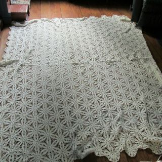 Antique Crocheted Bed Covering Ivory Color Size 86 " X 74 " Very Pretty