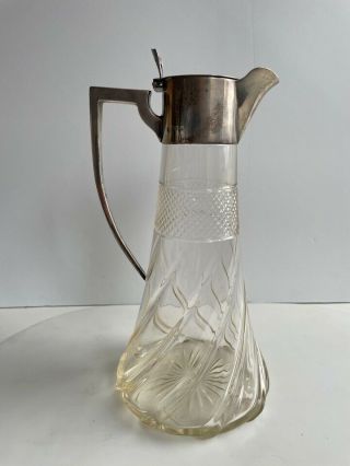 Antique English 925 Sterling Silver Glass Pitcher Carafe Decanter Claret Jug