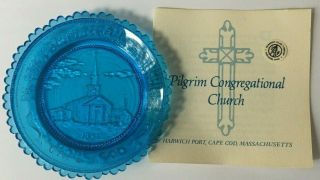 Harwich Port Ma Pilgrim Church Cape Cod Window Art Glass Vtg Pairpoint Cup Plate