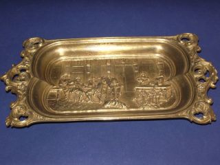 French Bronze Antique Calling Card Tray Ornate Gold Patina Estate