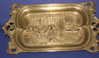 French bronze antique calling card tray ornate gold patina Estate 4