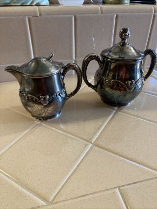 Antique Barbour Quadruple Silver Plated Creamer And Sugar