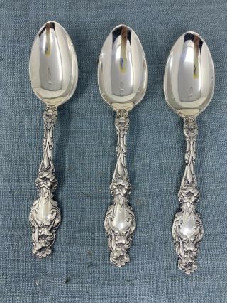 Three Whiting " Lily ",  By Gorham,  7 " Sterling Dessert Spoons Weight 6.  65 Troy Oz