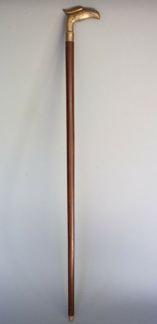 Vintage Brass Eagle Head Handle Wood Wooden Walking Stick Shaft Cane