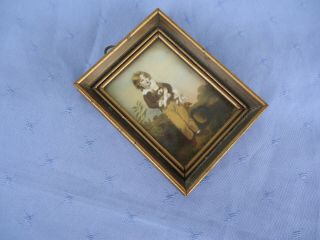 Vintage Domed Convex Glass Picture Photo Frame C Bremont French Boy With Dog