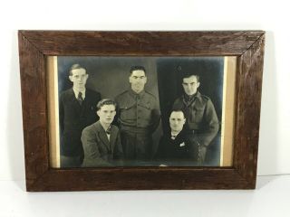 Antique Military Photograph In Old Wooden Frame - Soldier And Family (t35